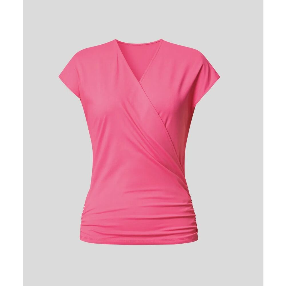 Halara Bright Pink Ruched V Neck Crossover Blouse XL NWT – Workwear Modern Chic
